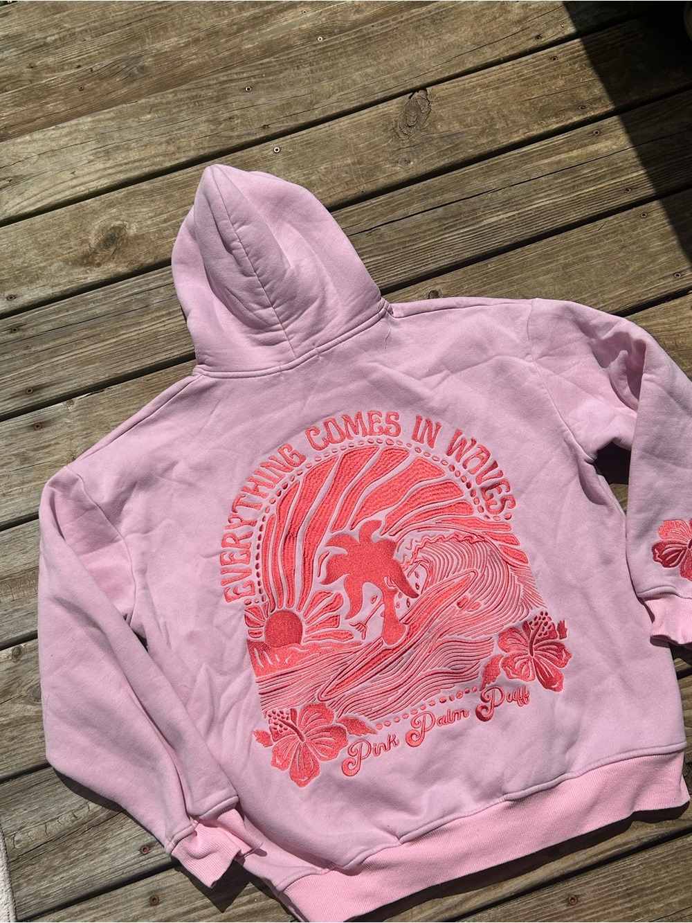 Light Pink Embroidered Palm Hoodie Sweatshirt - Picture 4 of 4